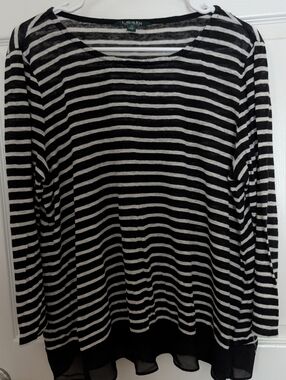 Ralph Lauren Black and White Striped Long-Sleeve Top
